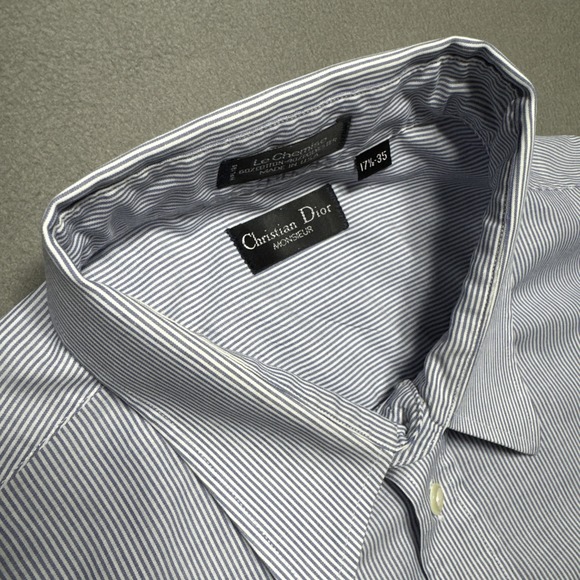 Christian Dior Monsieur Dress Shirt Mens 17 1/2 - 35 Blue‎ Striped Career Office - Picture 10 of 12
